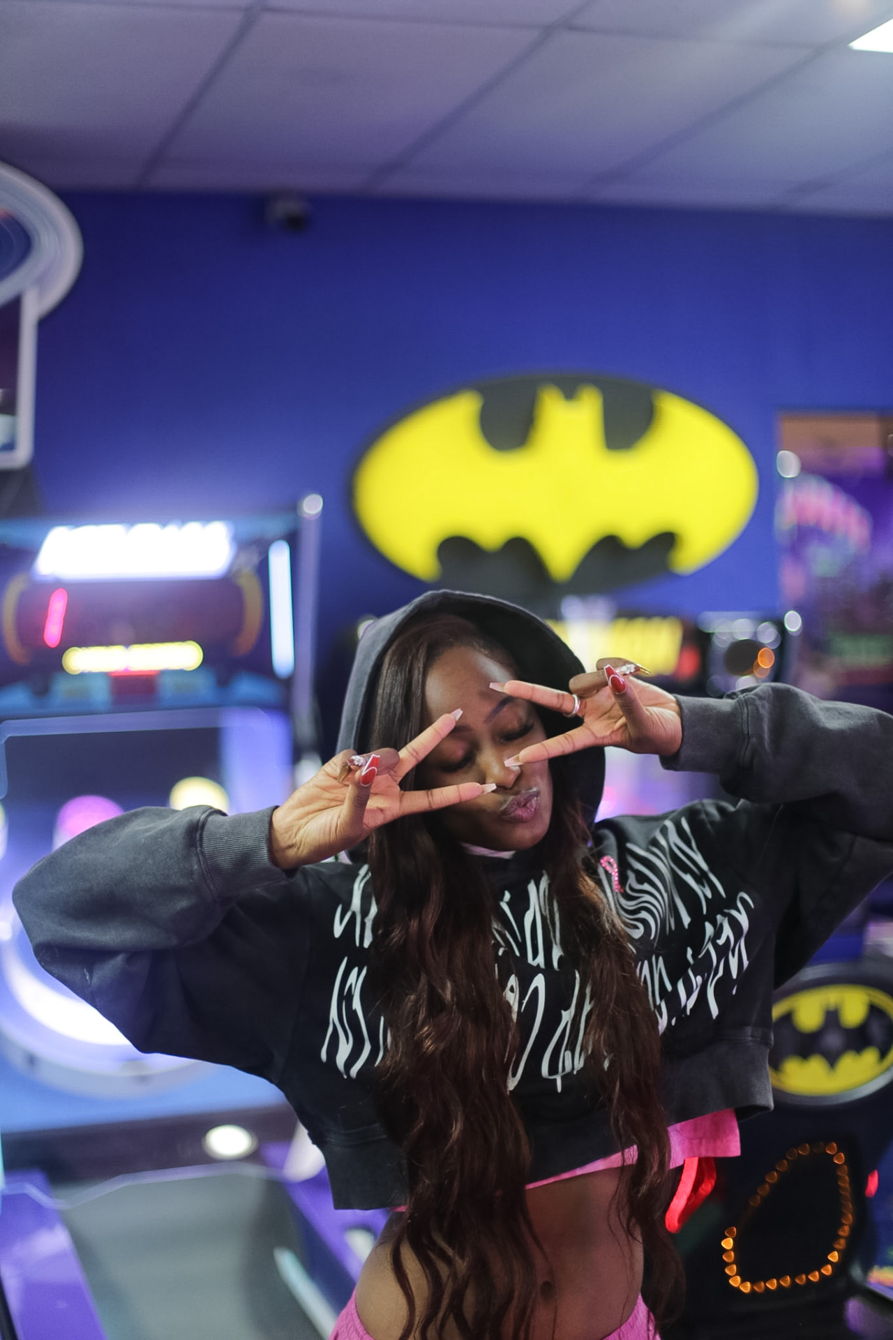 Merch brand lookbook — arcade campaign attitude shot