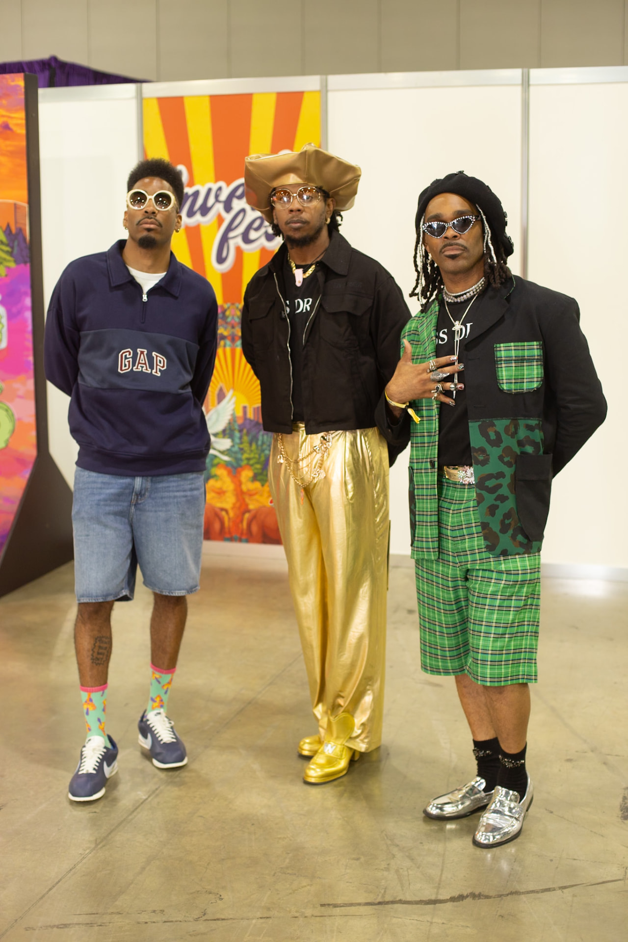 Celebrity portrait — trio of artists in statement fits