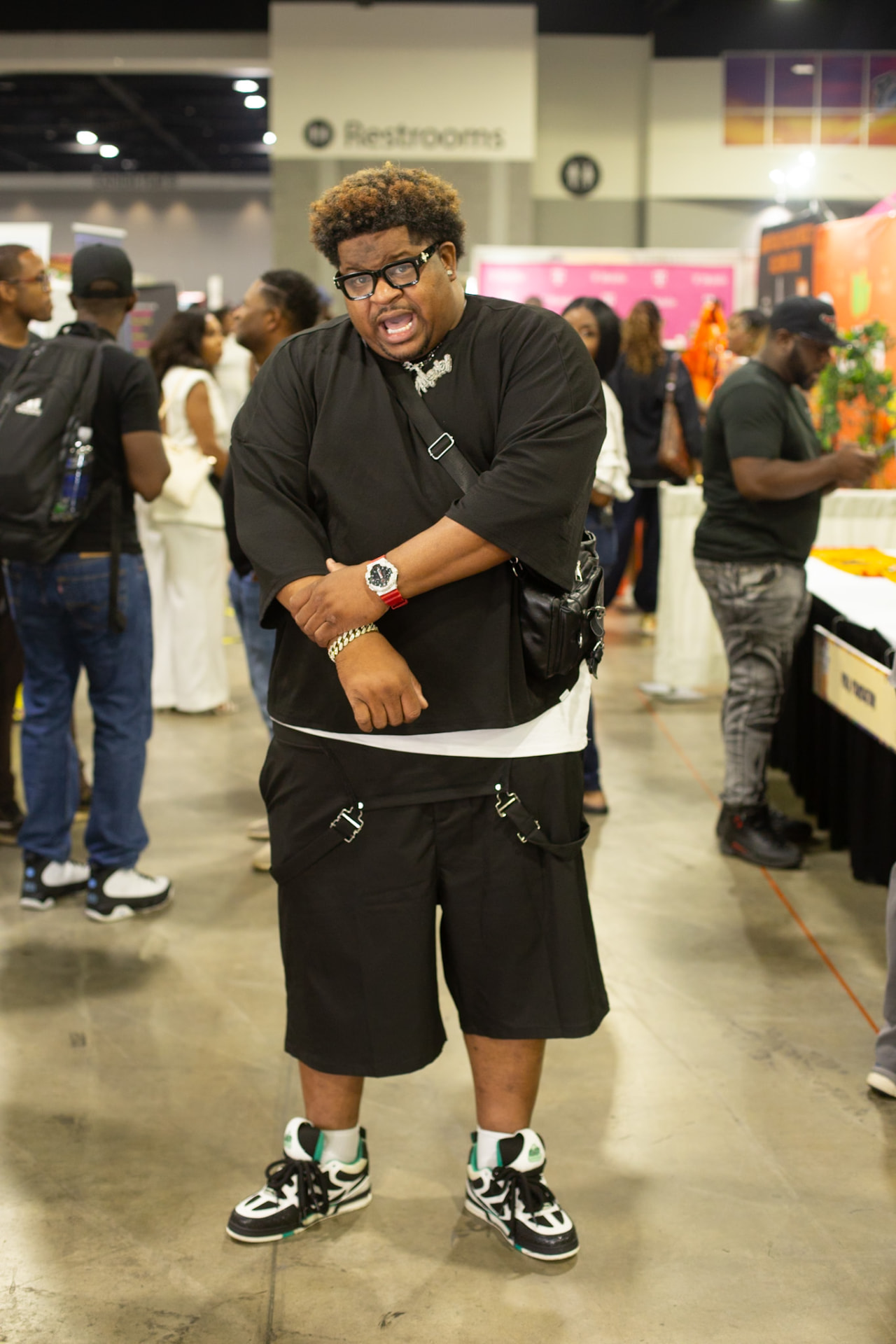 Celebrity portrait — comedian mid-performance energy