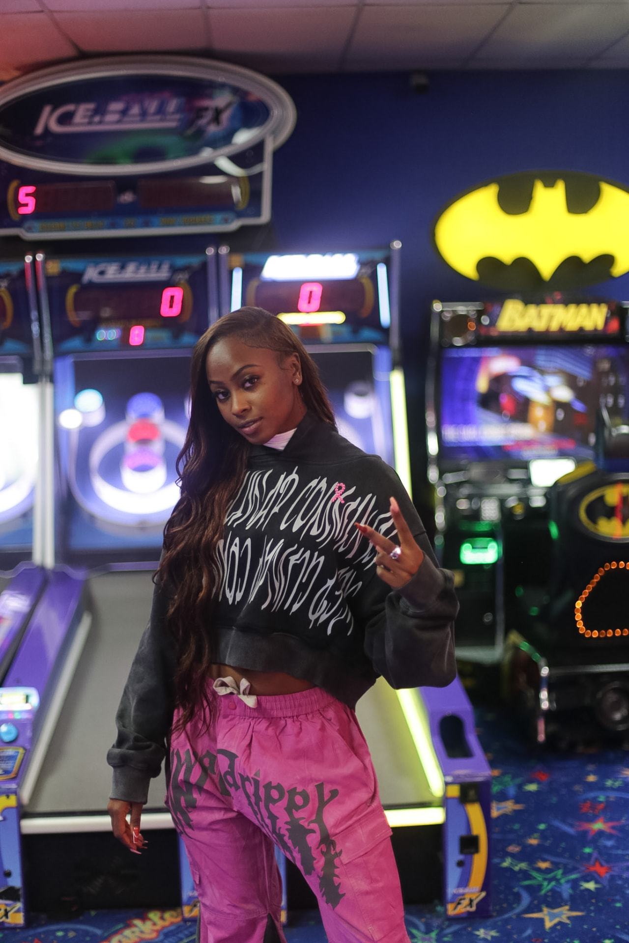 Apparel brand lookbook — arcade neon campaign look